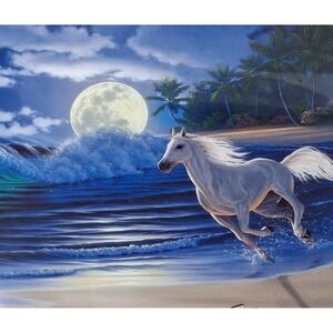 NEW MasterPieces 550 Piece Glow in the Dark Puzzle Al Hogue Moonlit Dance Horse